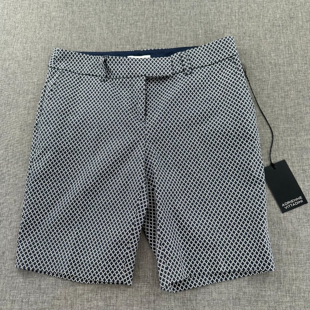 NEW! Adrienne Vittadini Checkered Chino Shorts Black White US 4 Cotton Blend